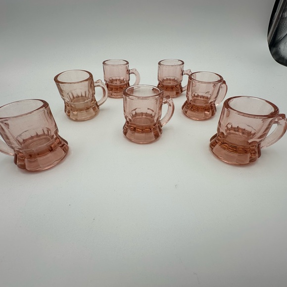 Vintage Pink Depression Glass Mini Beer Mug Shot Glass Lot of 7 - Picture 4 of 7